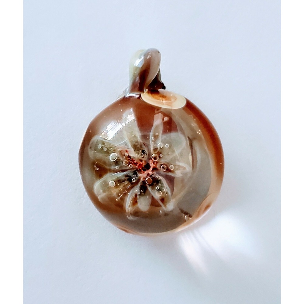 Vintage Pendant Blown Glass Clear Brown Vintage Retro Flower Art Design